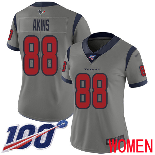 Houston Texans Limited Gray Women Jordan Akins Jersey NFL Football #88 100th Season Inverted Legend->youth nfl jersey->Youth Jersey